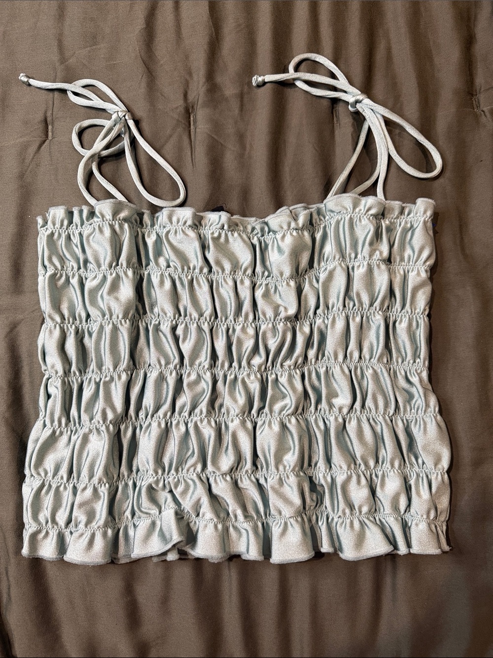 Urban Outfitters Mint Smocked Tie-Strap Top